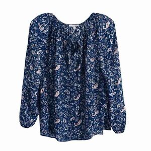 Lucky Brand Paisley Peasant Boho Blouse Blue Size S